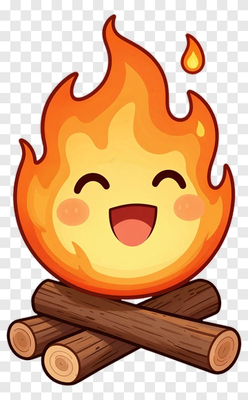 Happy Cartoon Fire With Logs PNG