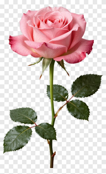 Pink Rose With Green Leaves PNG