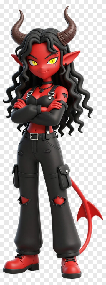 3D Cartoon Demon Girl With Horns And Tail PNG