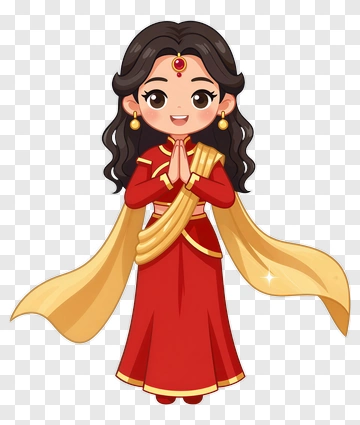 Cartoon Woman In Traditional Red Dress PNG