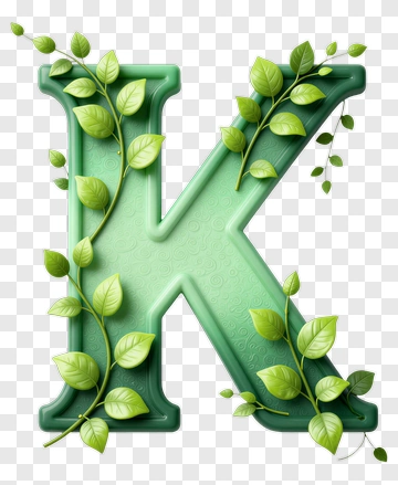 Green Letter K With Leaves PNG