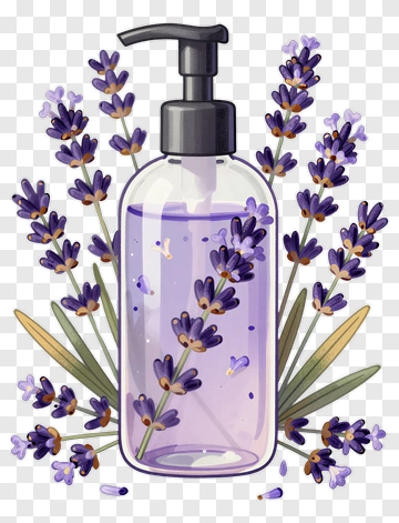 Lavender Soap Bottle With Flowers PNG