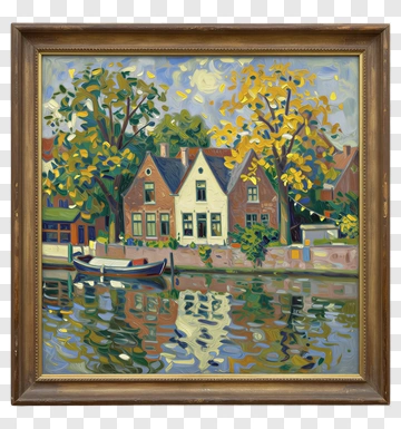 Colorful Landscape With Houses And Trees By The Water PNG