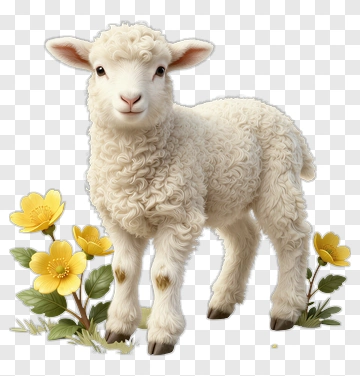 Cute Lamb Surrounded By Flowers PNG