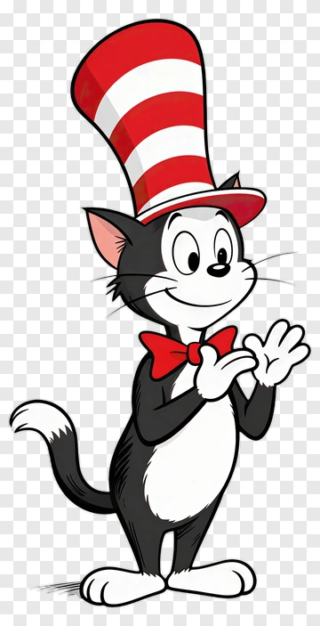 Cartoon Cat In A Red And White Striped Hat PNG