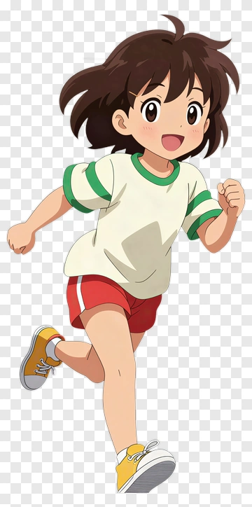Cartoon Girl Running In Sportswear PNG