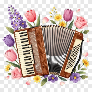 Accordion Surrounded By Colorful Flowers PNG