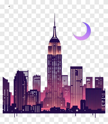 City Skyline At Night With Moon PNG