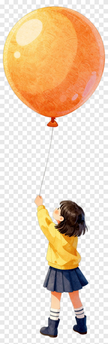 Girl Holding An Orange Balloon PNG
