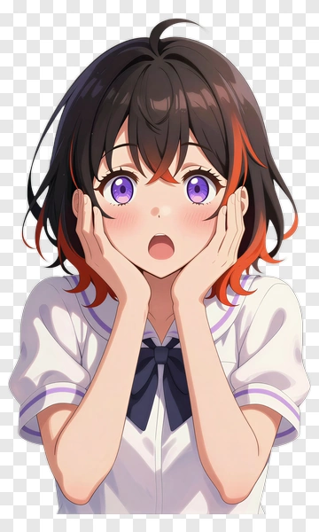 Surprised Girl With Short Black And Red Hair PNG