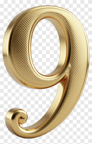 3D Gold Number Nine PNG