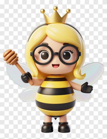 Cartoon Queen Bee Holding A Honey Wand PNG