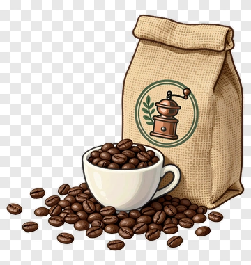 Coffee Bag And Cup With Coffee Beans PNG
