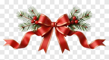 Christmas Bow With Pine Branches And Berries PNG