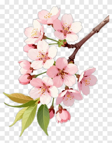 Cherry Blossom Branch With Pink Flowers PNG