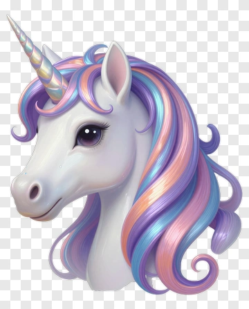 Cartoon Unicorn Head With Colorful Mane PNG