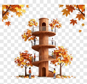 Treehouse Surrounded By Colorful Autumn Trees PNG