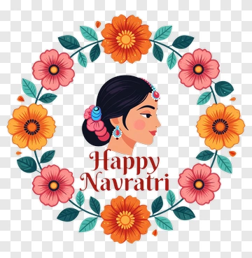 Happy Navratri Celebration With Floral Wreath PNG