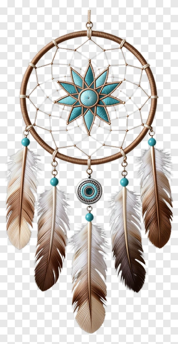 Dreamcatcher With Feathers And Turquoise Accents PNG