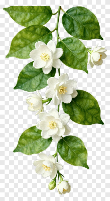 White Jasmine Flowers With Green Leaves PNG
