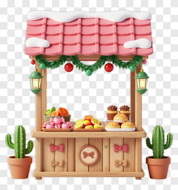 Colorful Food Stall With Sweets And Decorations PNG