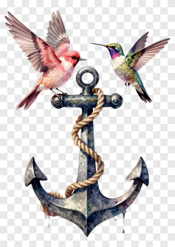 Colorful Anchor With Birds PNG