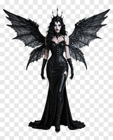 Dark Fairy With Bat Wings In Black Dress PNG