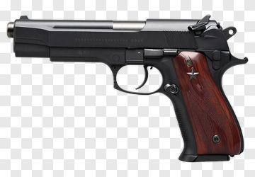 Black Handgun With Wooden Grip PNG