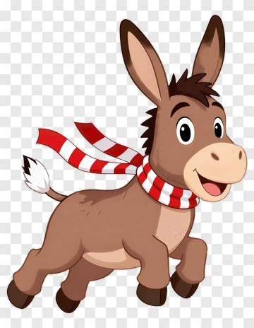 Cartoon Donkey Running With A Scarf PNG