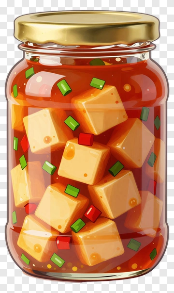 Jar Of Colorful Cubes In Sauce PNG