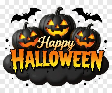 Happy Halloween With Pumpkins And Bats PNG
