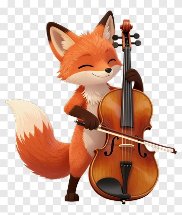 Cartoon Fox Playing A Cello PNG