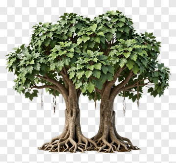 Double Tree With Green Leaves PNG