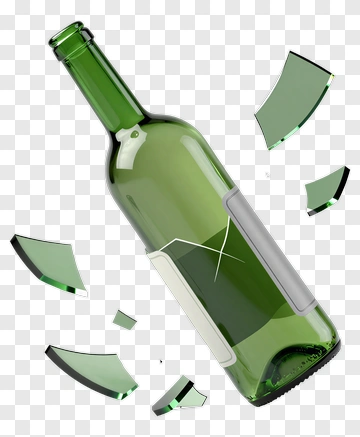 Green Glass Bottle With Broken Shards PNG