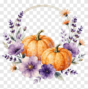 Pumpkin Wreath With Flowers PNG