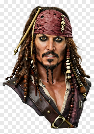 Pirate Character With Long Hair And Bandana PNG