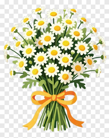 Flower Bouquet With Yellow Ribbon PNG