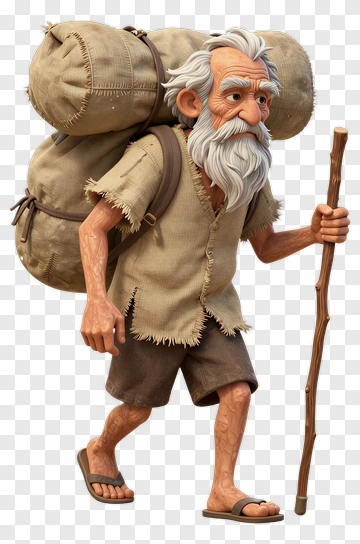 3D Elderly Man Carrying A Backpack PNG