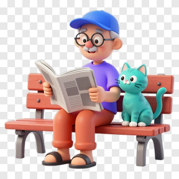 Cartoon Man Reading A Book With A Cat PNG