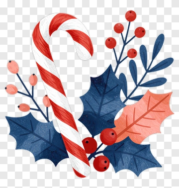 Candy Cane Surrounded By Holiday Foliage PNG