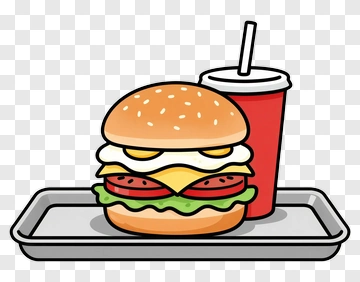 Cartoon Hamburger And Drink On A Tray PNG