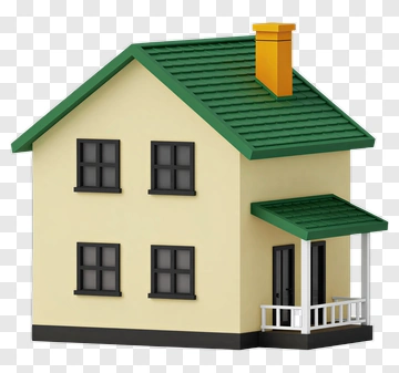 3D House With Green Roof PNG