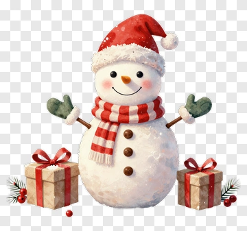 Cartoon Snowman With Christmas Presents PNG