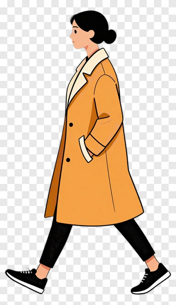 Woman Walking In A Yellow Coat PNG