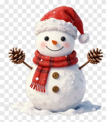 Snowman Wearing A Red Scarf And Hat PNG