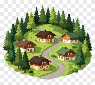 Cartoon Village In A Forest PNG