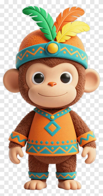 3D Cartoon Monkey Character With Feathers PNG