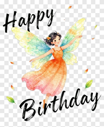 Happy Birthday Fairy With Colorful Wings PNG