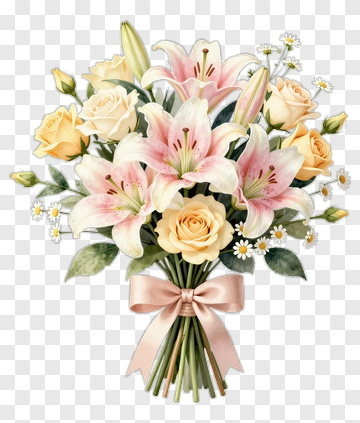 Flower Bouquet With Lilies And Roses PNG