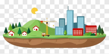 Colorful Cityscape With Construction Crane PNG